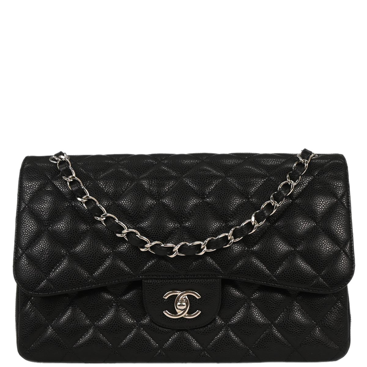 Chanel 2011 Black Caviar Jumbo Classic Double Flap Shoulder Bag