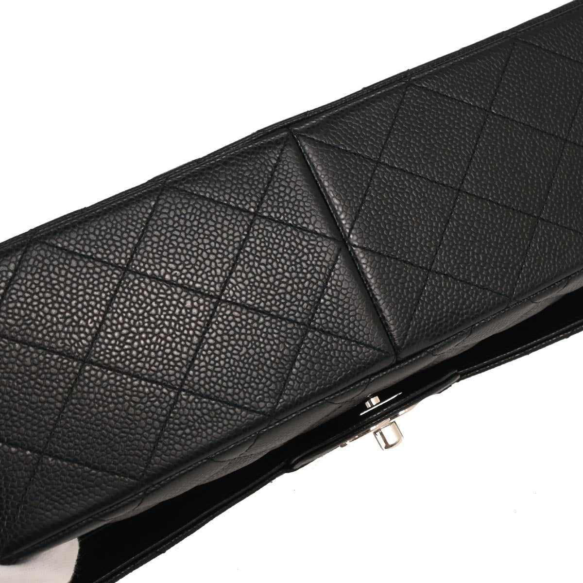 Chanel 2014 Black Caviar Jumbo Classic Double Flap Shoulder Bag