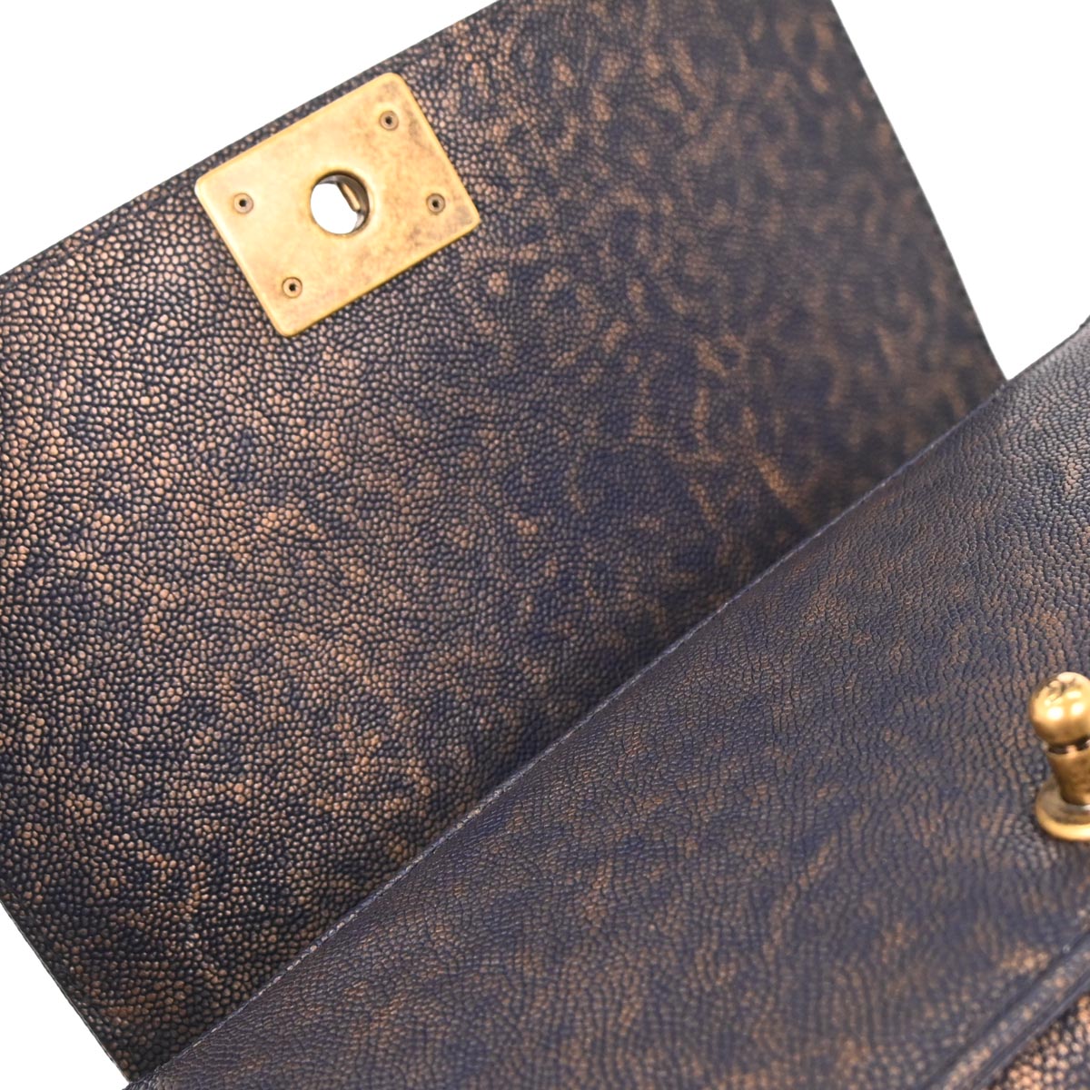 Boy Chanel 2018 Navy Gold Caviar Chevron Medium Shoulder Bag