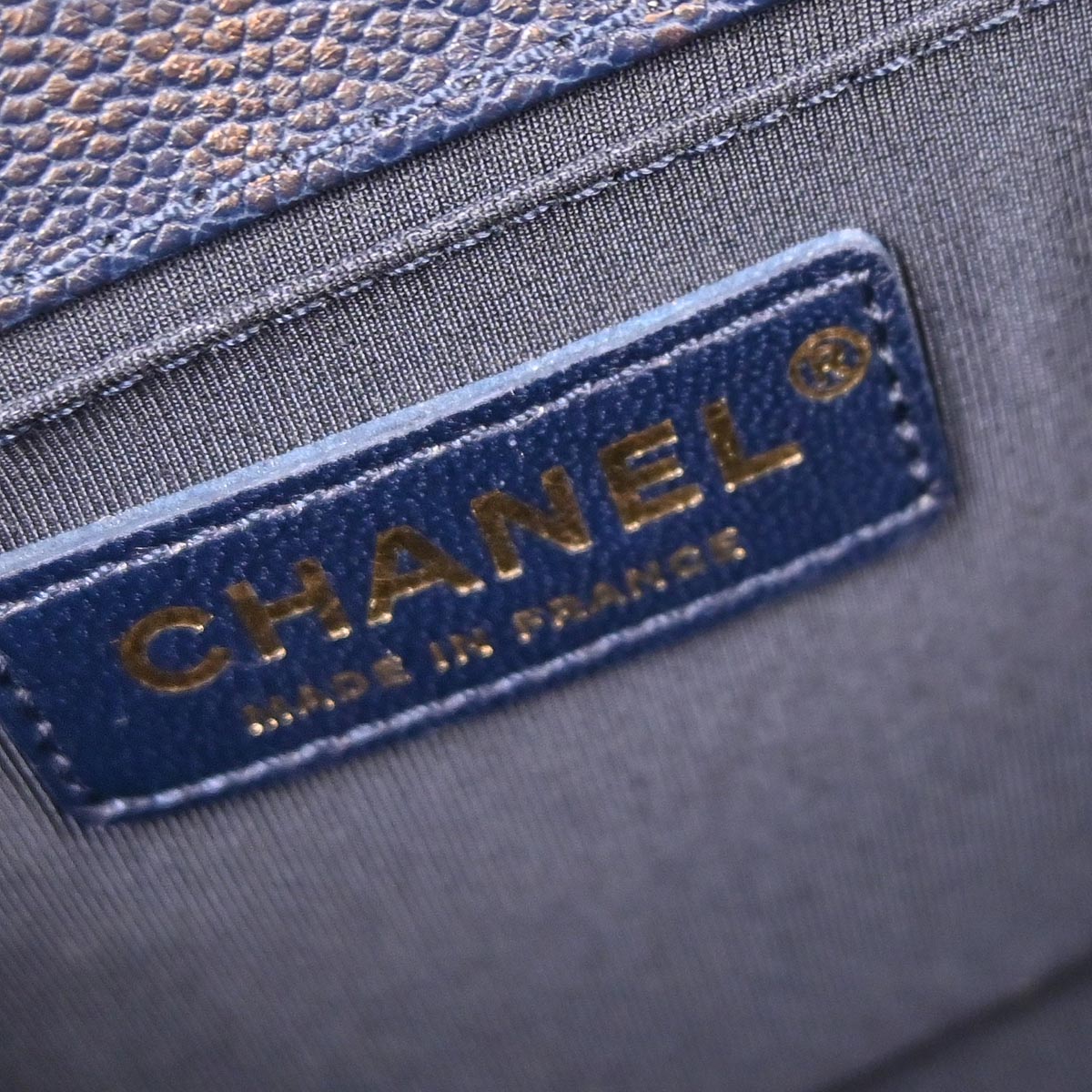 Boy Chanel 2018 Navy Gold Caviar Chevron Medium Shoulder Bag