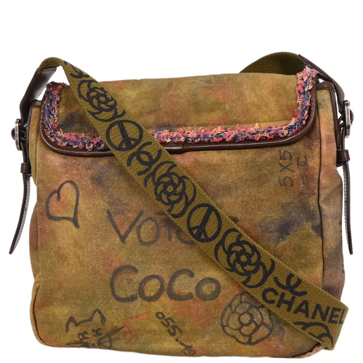 Chanel 2014-2015 Khaki Canvas Graffiti On The Pavements Shoulder Bag