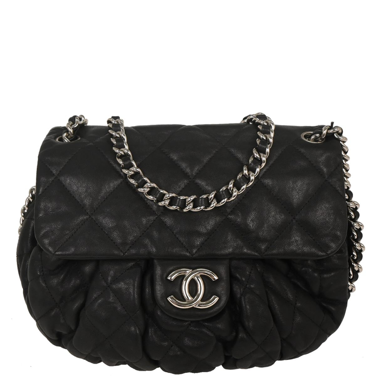 Chanel 2016-2017 Black Calfskin Chain Around Shoulder Bag