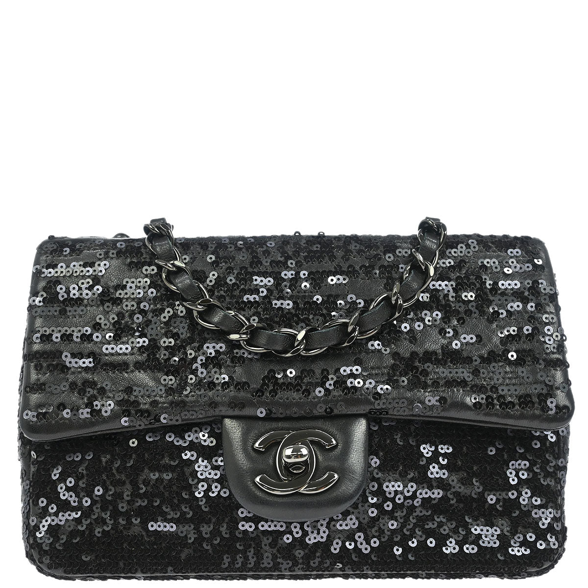 Chanel Black Sequins Lambskin Single Flap Shoulder Bag