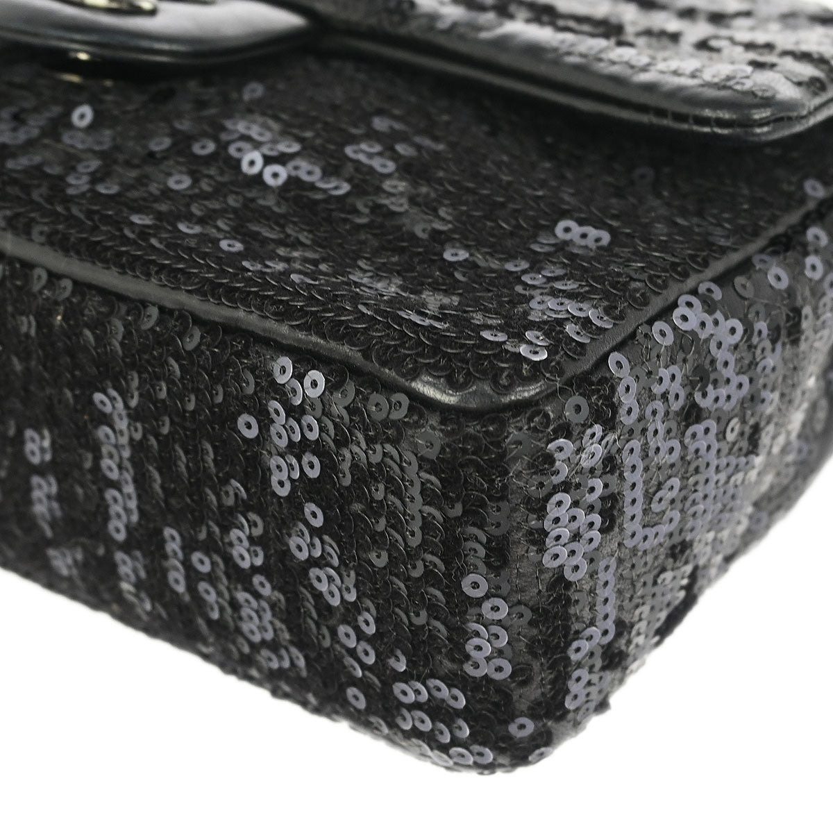 Chanel Black Sequins Lambskin Single Flap Shoulder Bag