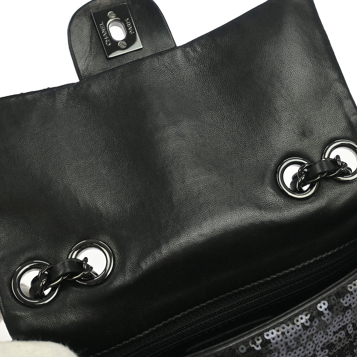 Chanel Black Sequins Lambskin Single Flap Shoulder Bag