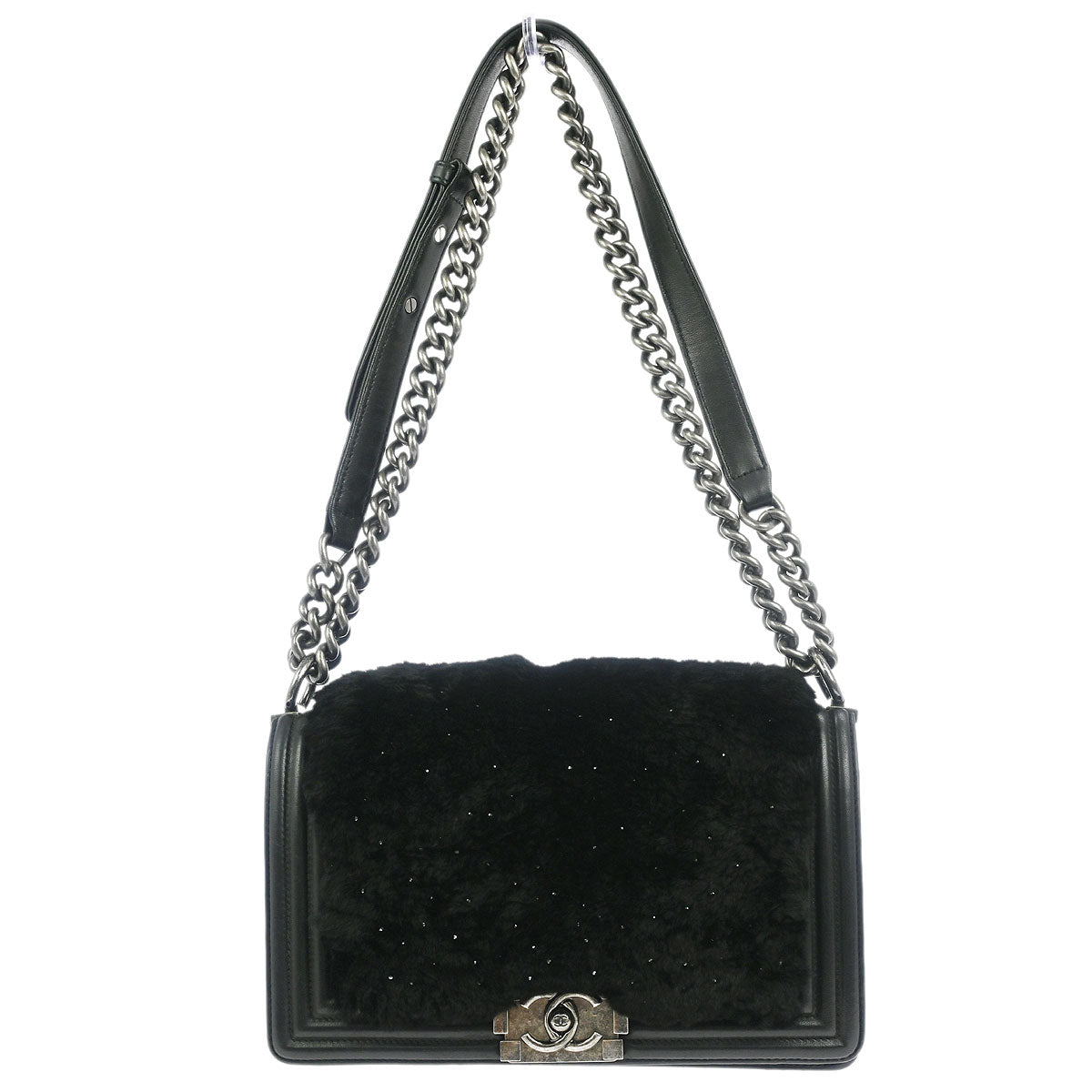 Boy Chanel Black Fur Lambskin Medium Shoulder Bag