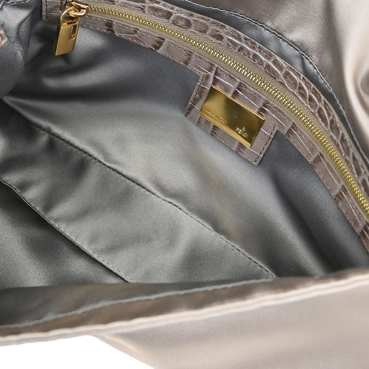 Fendi * Gray Satin Crocodile Baguette Handbag