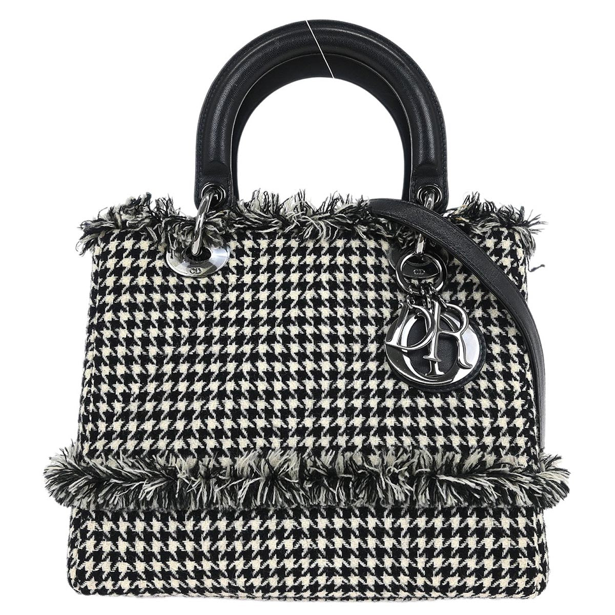 Christian Dior Black White Houndstooth Lady Dior 2way Handbag