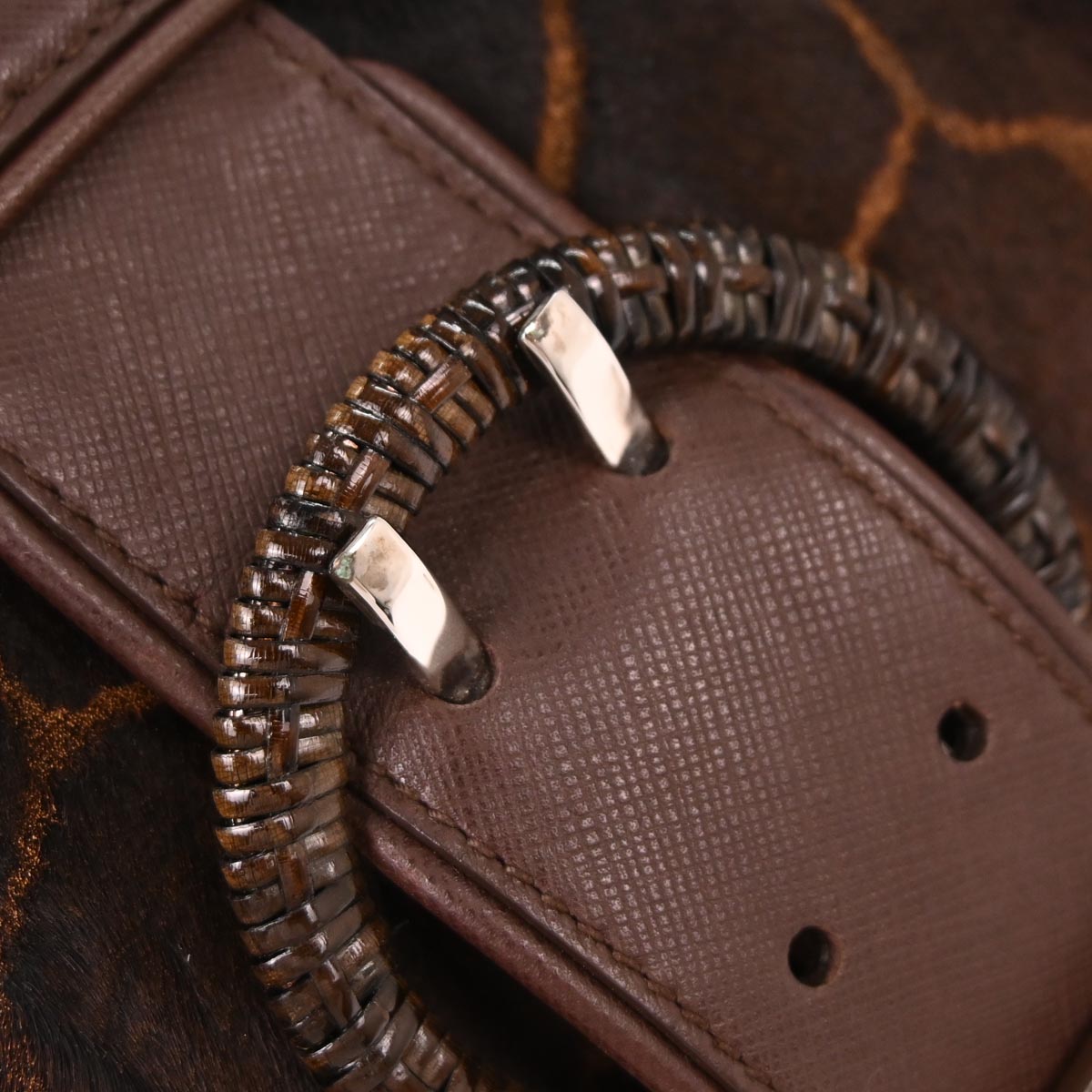 Salvatore Ferragamo * Brown Pony Hair Gancini 2way Shoulder Handbag