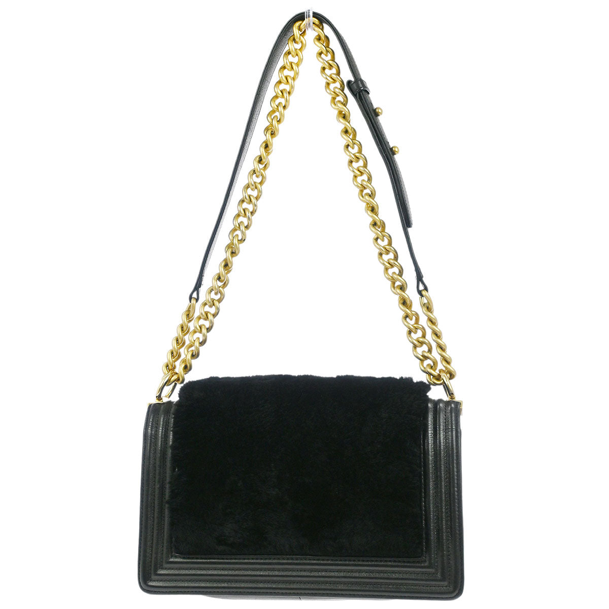 Boy Chanel Black Fur Lambskin Medium Shoulder Bag