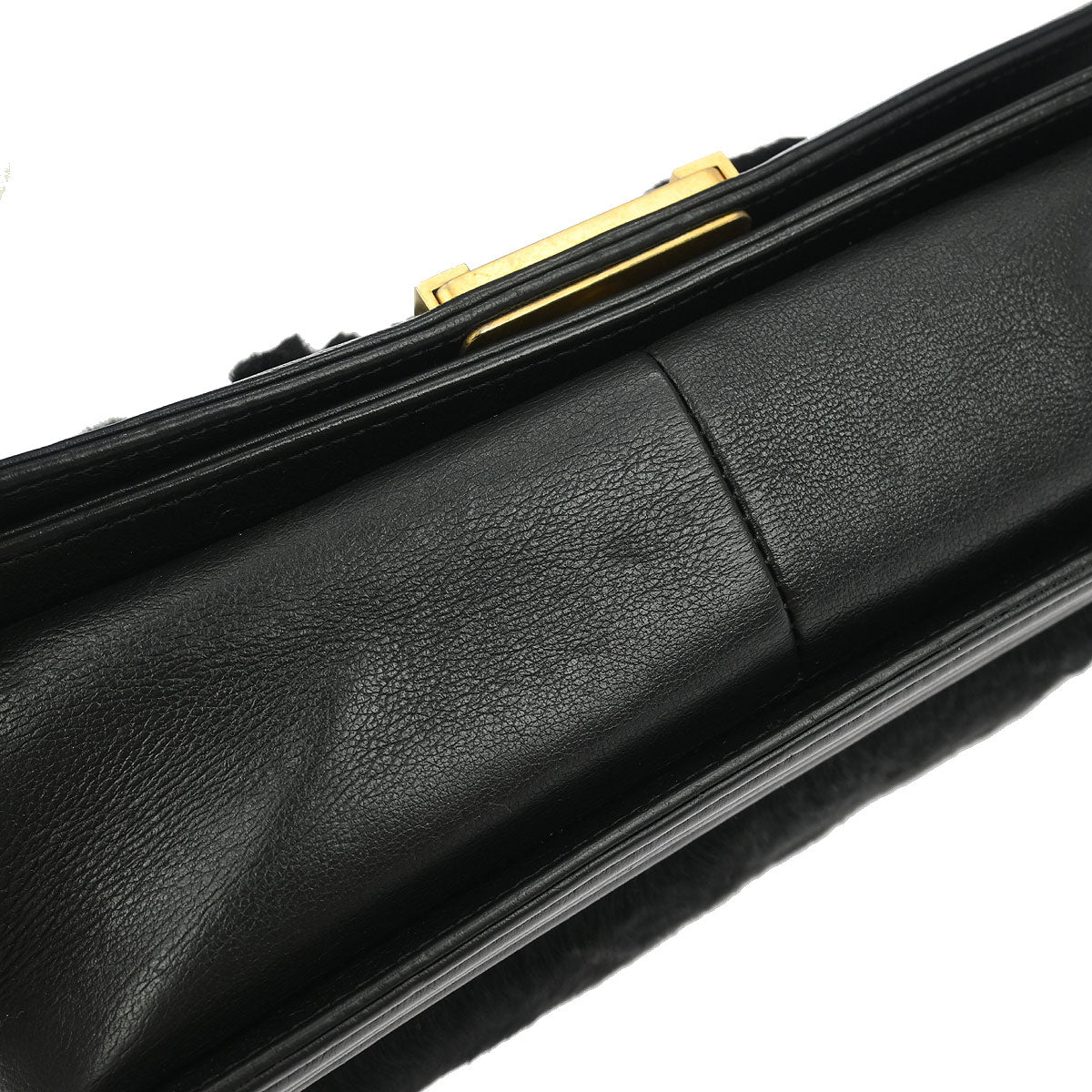 Boy Chanel Black Fur Lambskin Medium Shoulder Bag