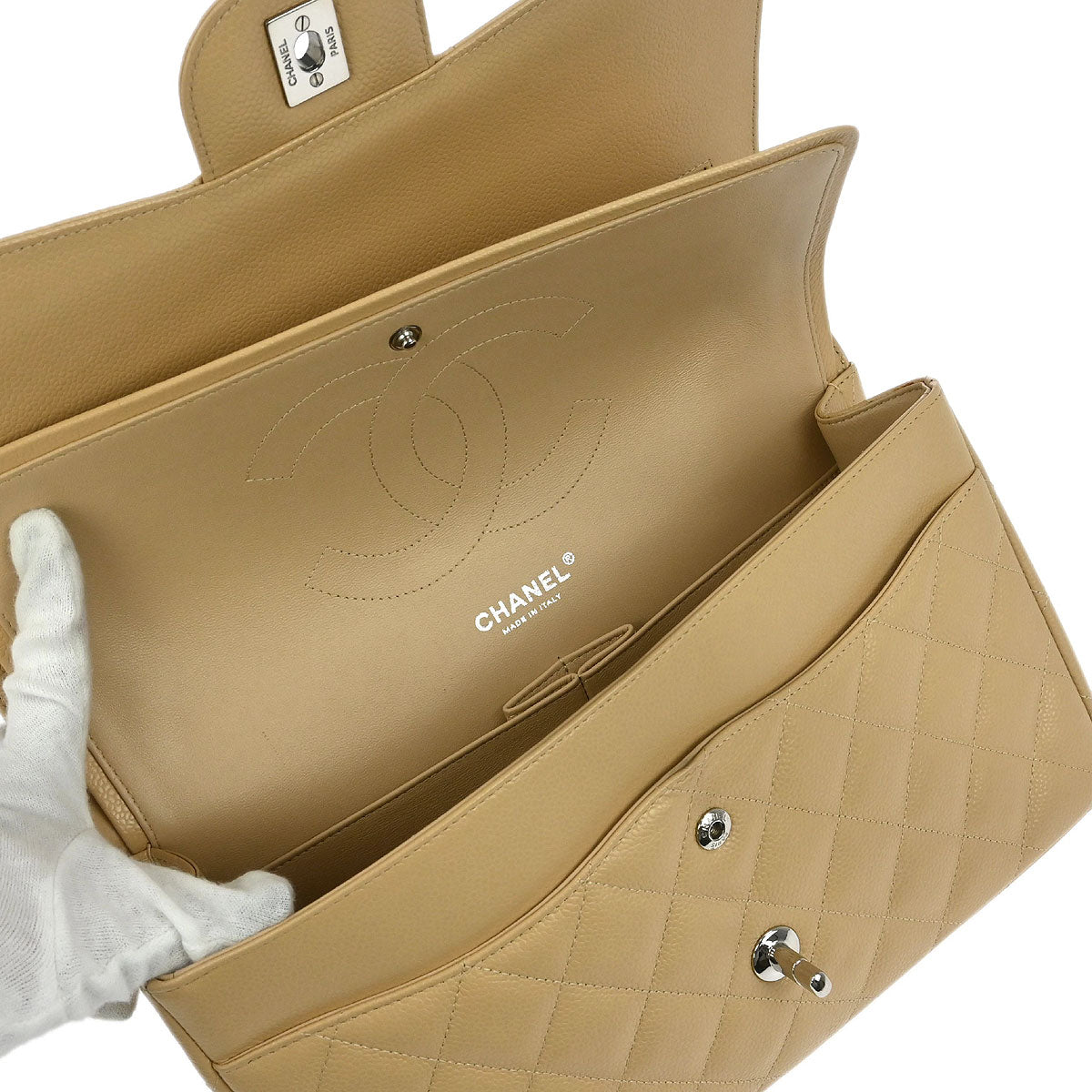 Chanel Beige Caviar Classic Double Flap Shoulder Bag