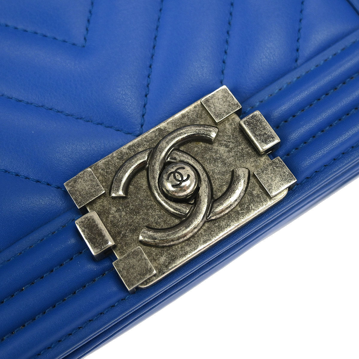 Boy Chanel Blue Lambskin Chevron Small Chain Shoulder Bag