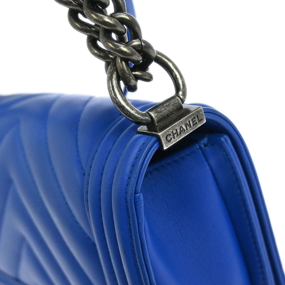 Boy Chanel Blue Lambskin Chevron Small Chain Shoulder Bag