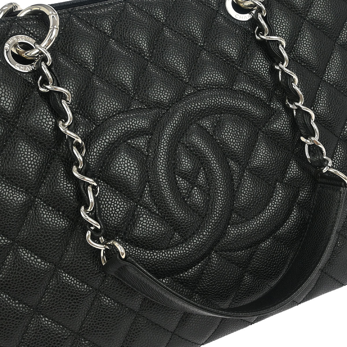 Chanel Black Caviar Grand Shopping Tote GST Chain Handbag