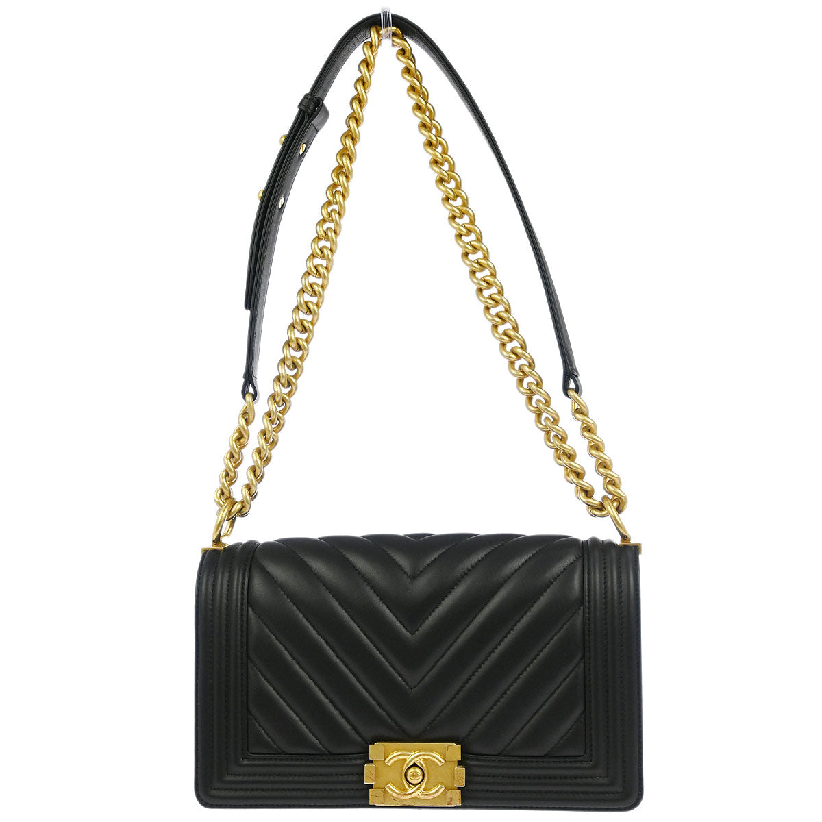 Boy Chanel Black Lambskin Chevron Medium Shoulder Bag