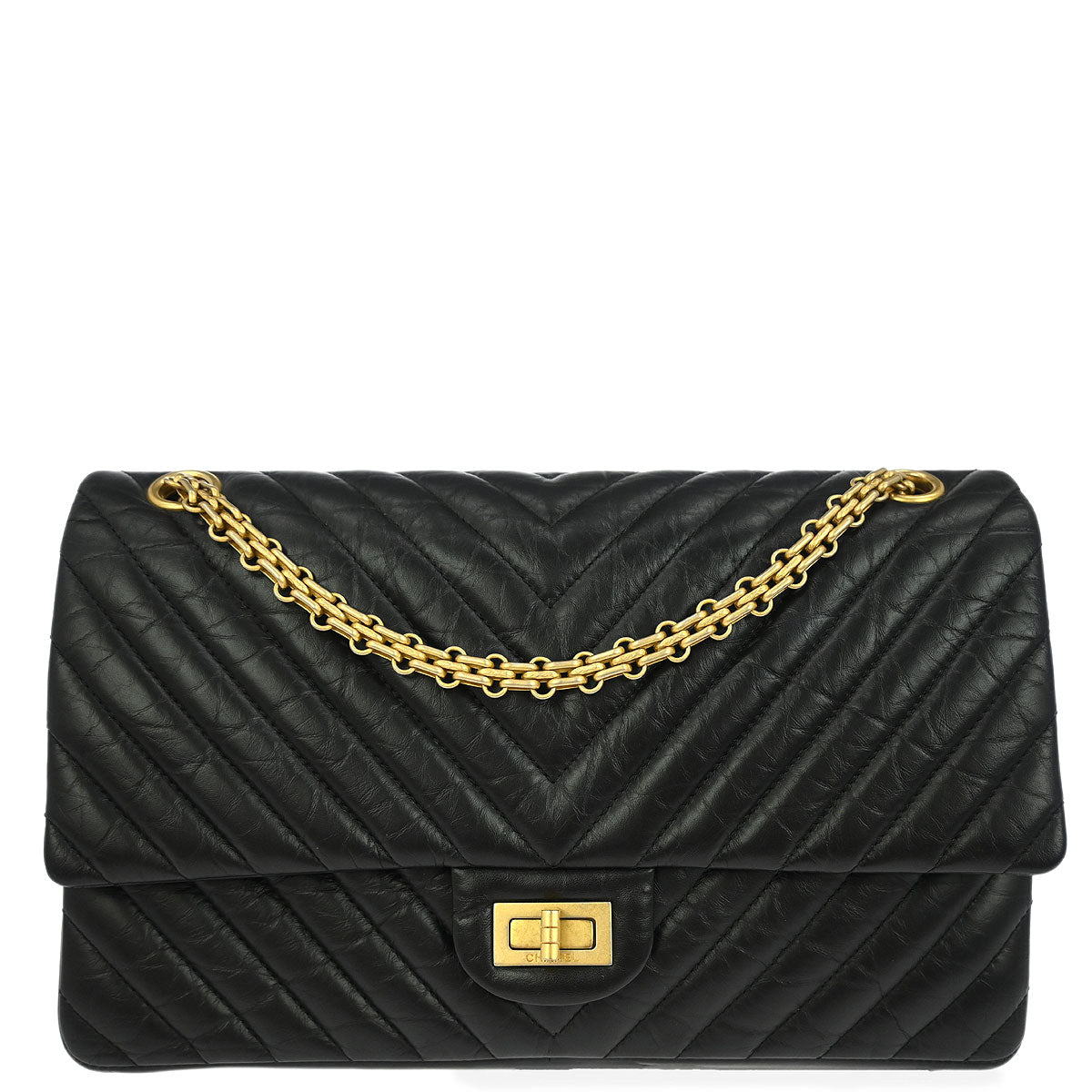 Chanel Black Calfskin Chevron Classic Double Flap Shoulder Bag