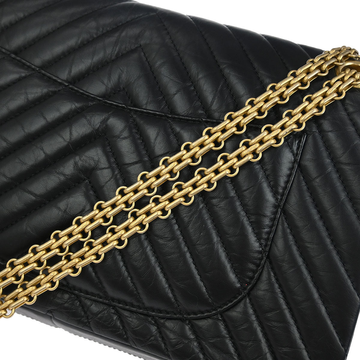 Chanel Black Calfskin Chevron Classic Double Flap Shoulder Bag