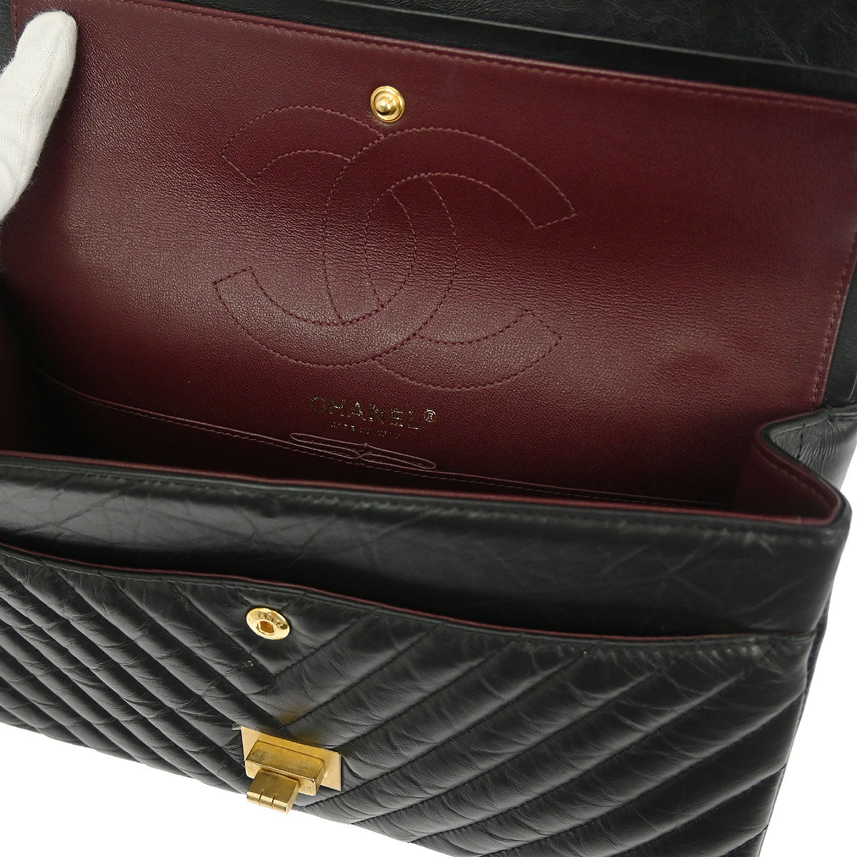 Chanel Black Calfskin Chevron Classic Double Flap Shoulder Bag