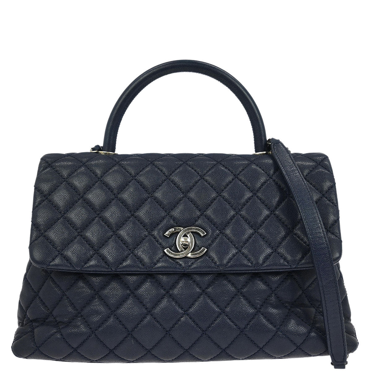 Chanel Navy Caviar Coco Handle 2way Shoulder Handbag