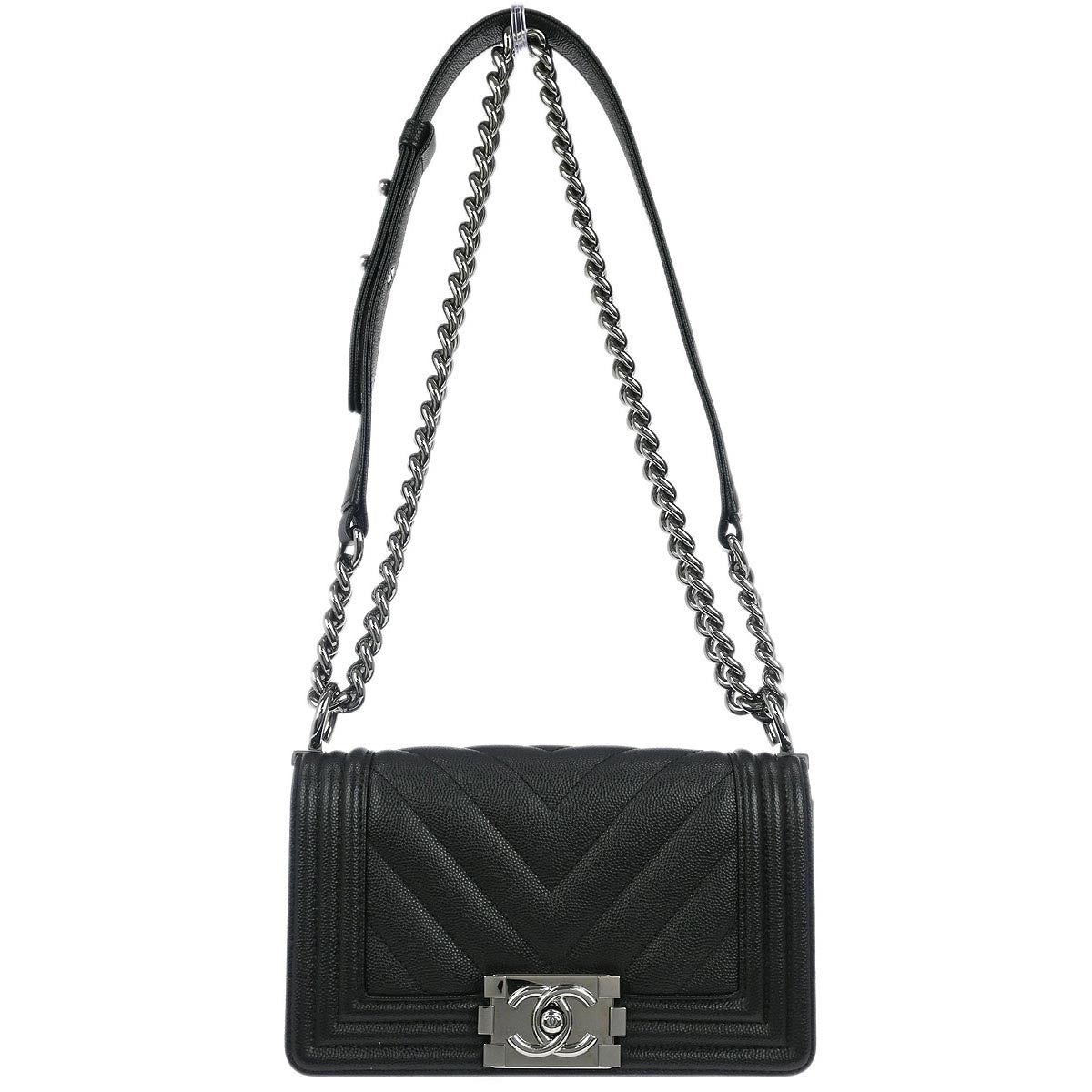Boy Chanel Black Caviar Chevron Small Chain Shoulder Bag