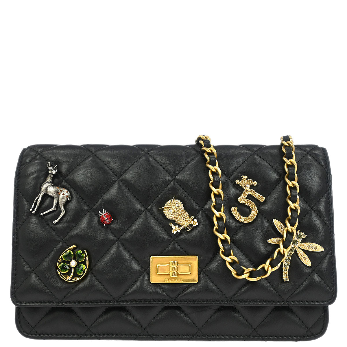Chanel Black Calfskin Mademoiselle Lock Icon WOC Wallet on Chain
