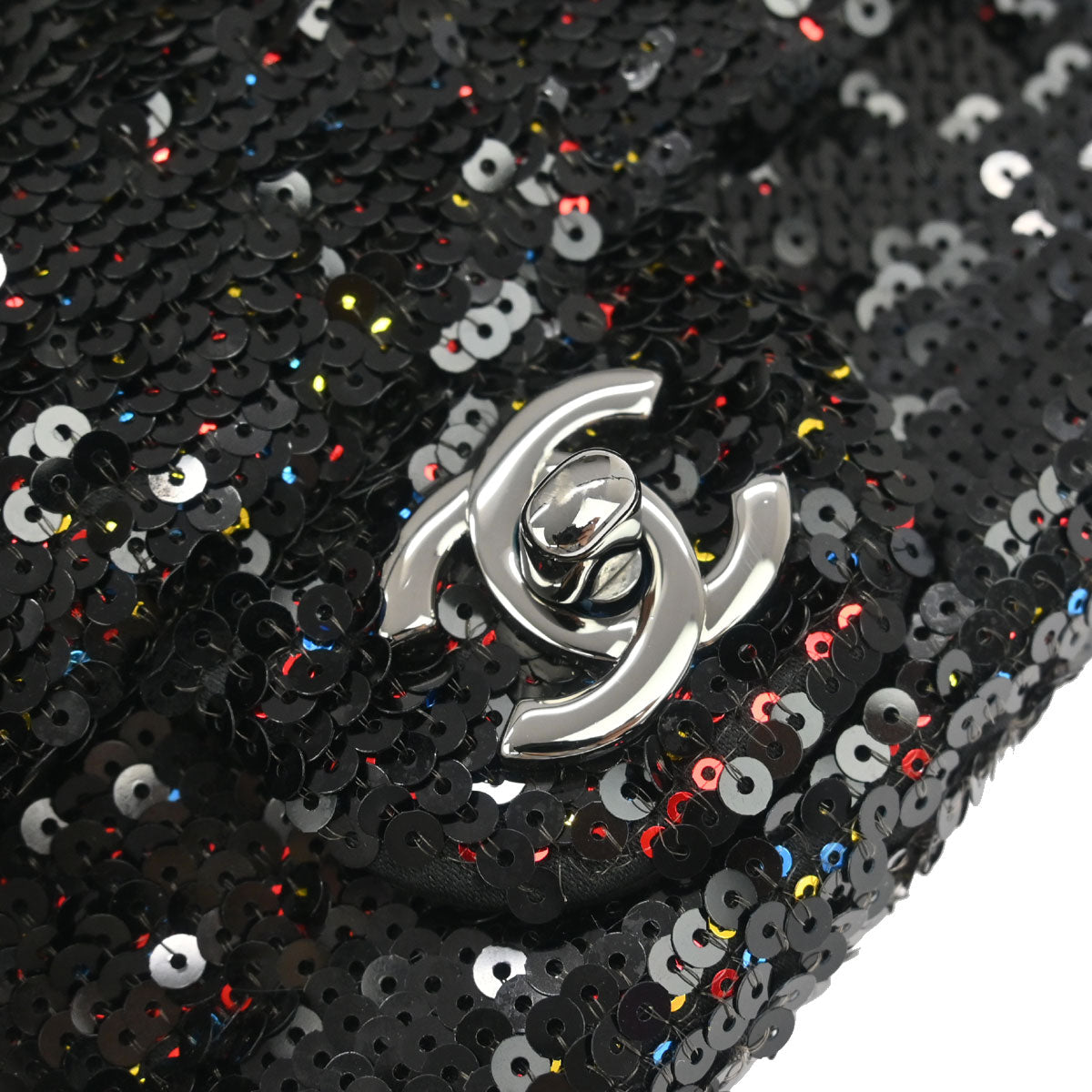 Chanel Black Sequins Single Flap Shoulder Bag