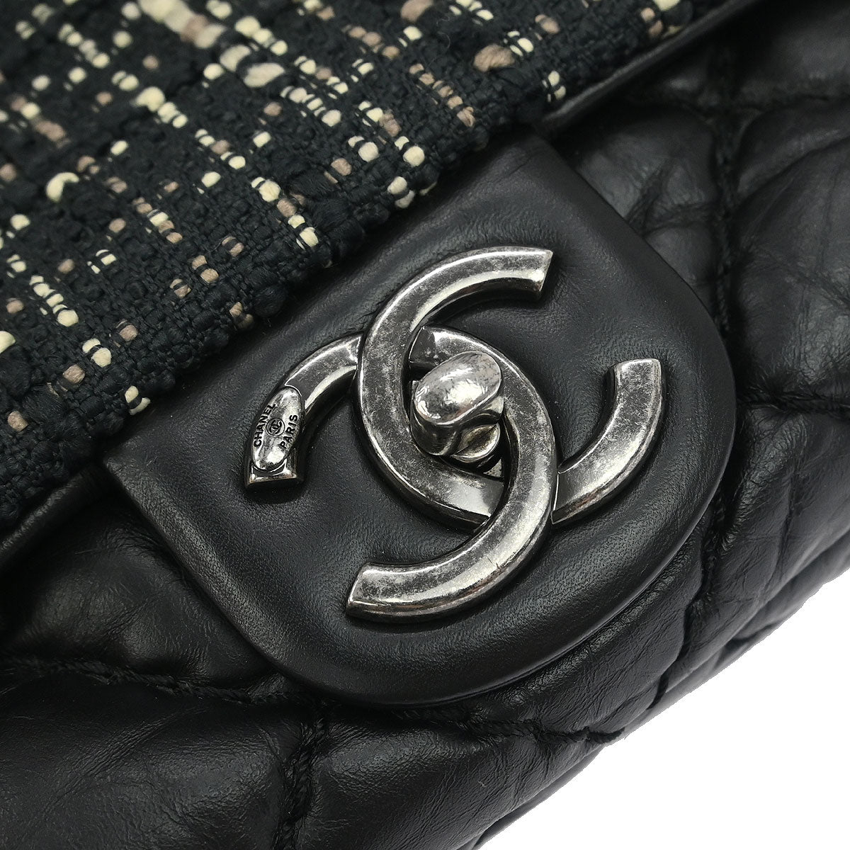 Chanel Black Tweed Calfskin Airlines Top Handle Flap Bag
