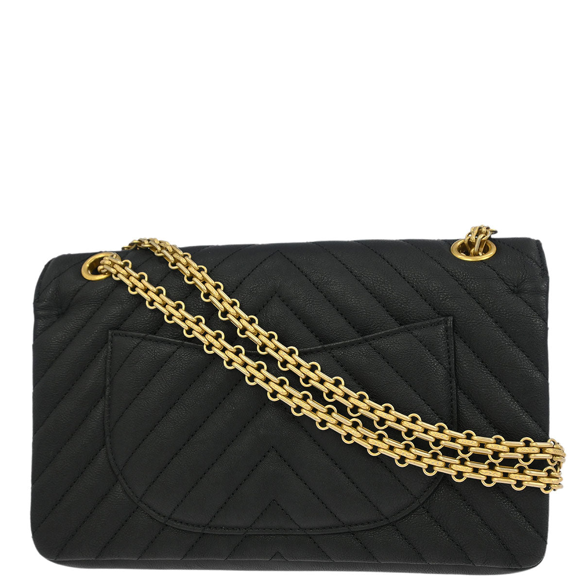 Chanel Black Calfskin 2.55 Chevron Classic Double Flap Shoulder Bag