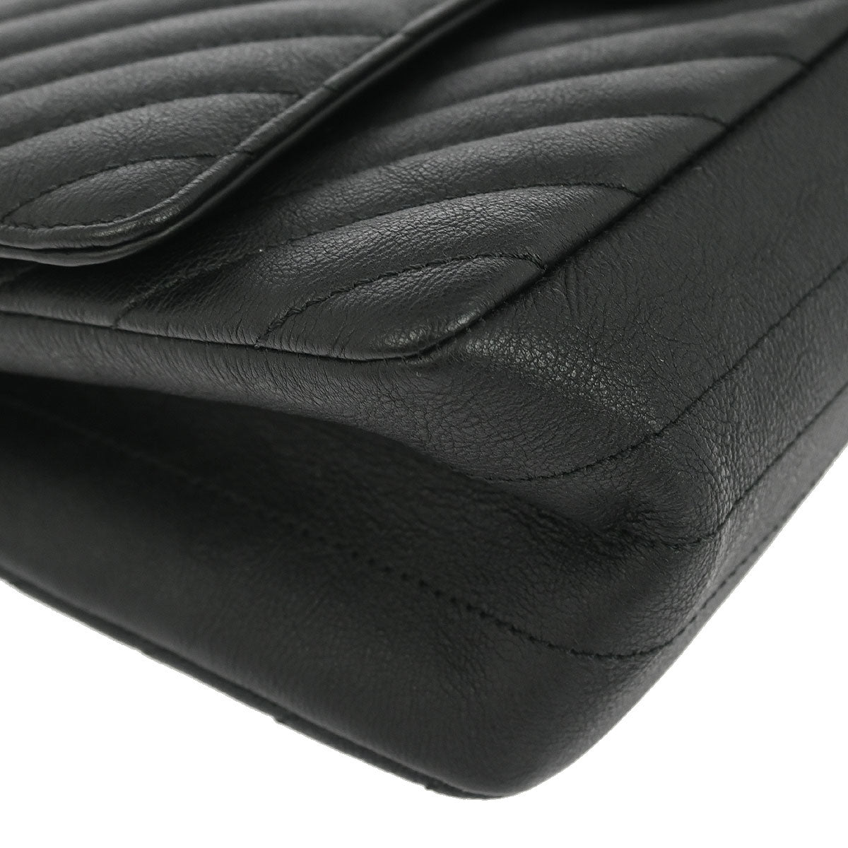 Chanel Black Calfskin 2.55 Chevron Classic Double Flap Shoulder Bag