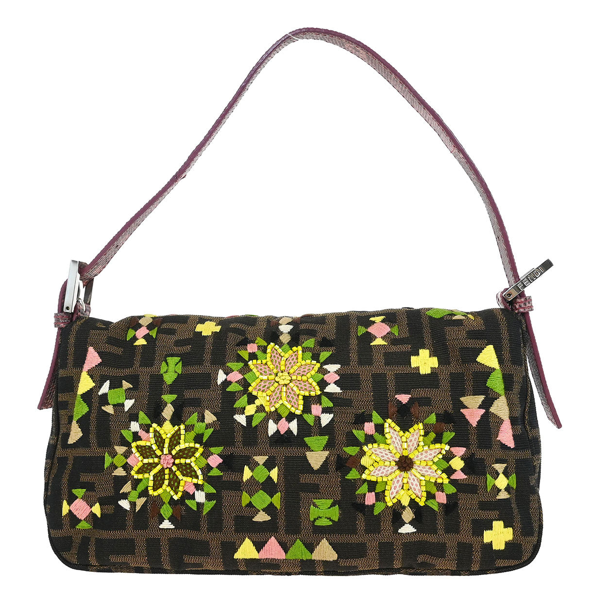 Fendi * Brown Embroidered Zucca Baguette