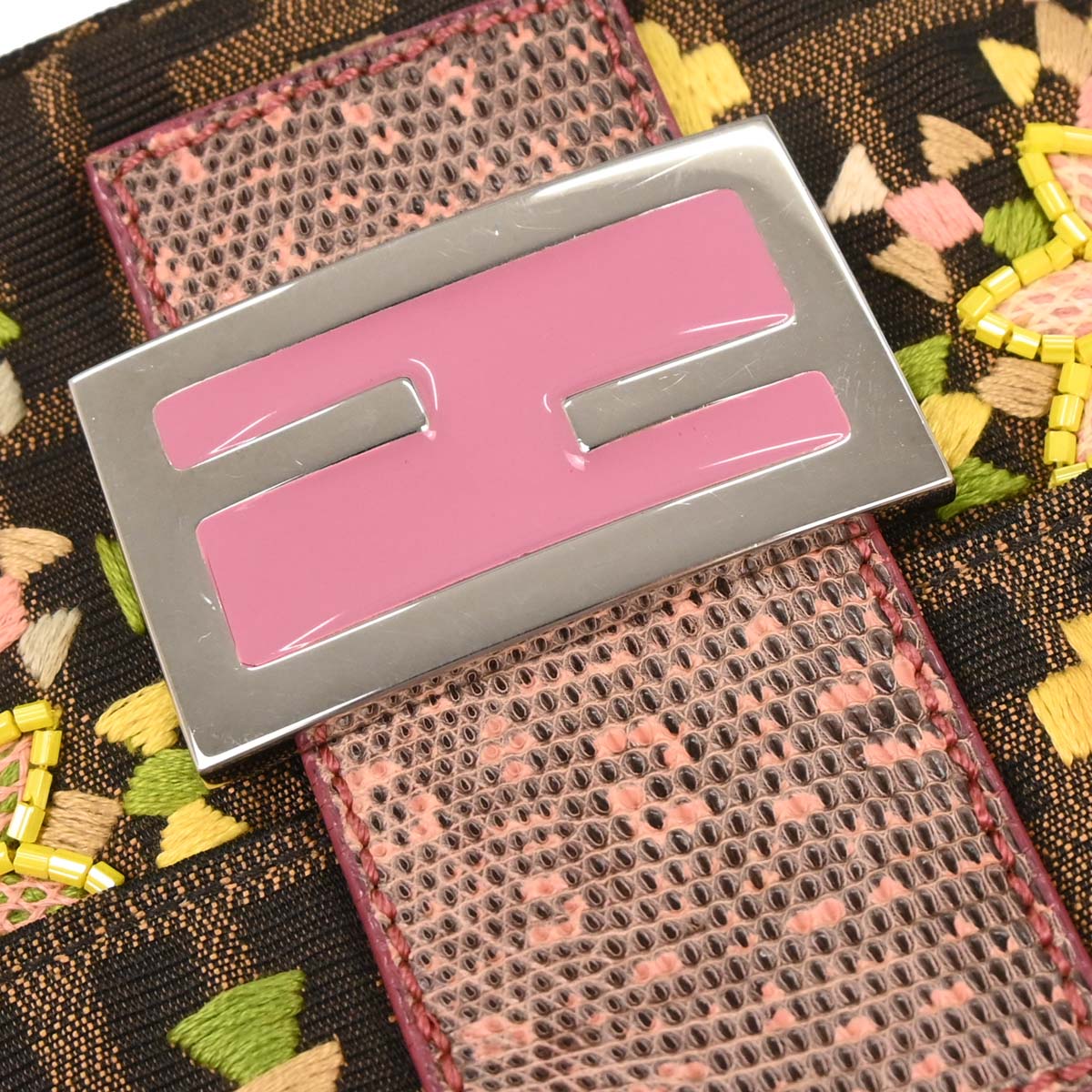 Fendi *Zucca Lizard Embroidered Baguette Handbag