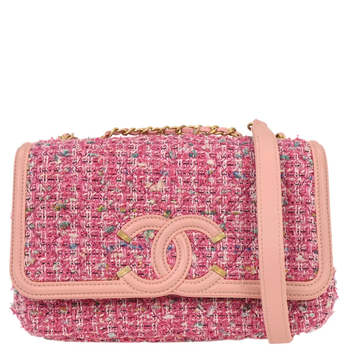 Chanel 2019 Pink Tweed Filigree Shoulder Bag