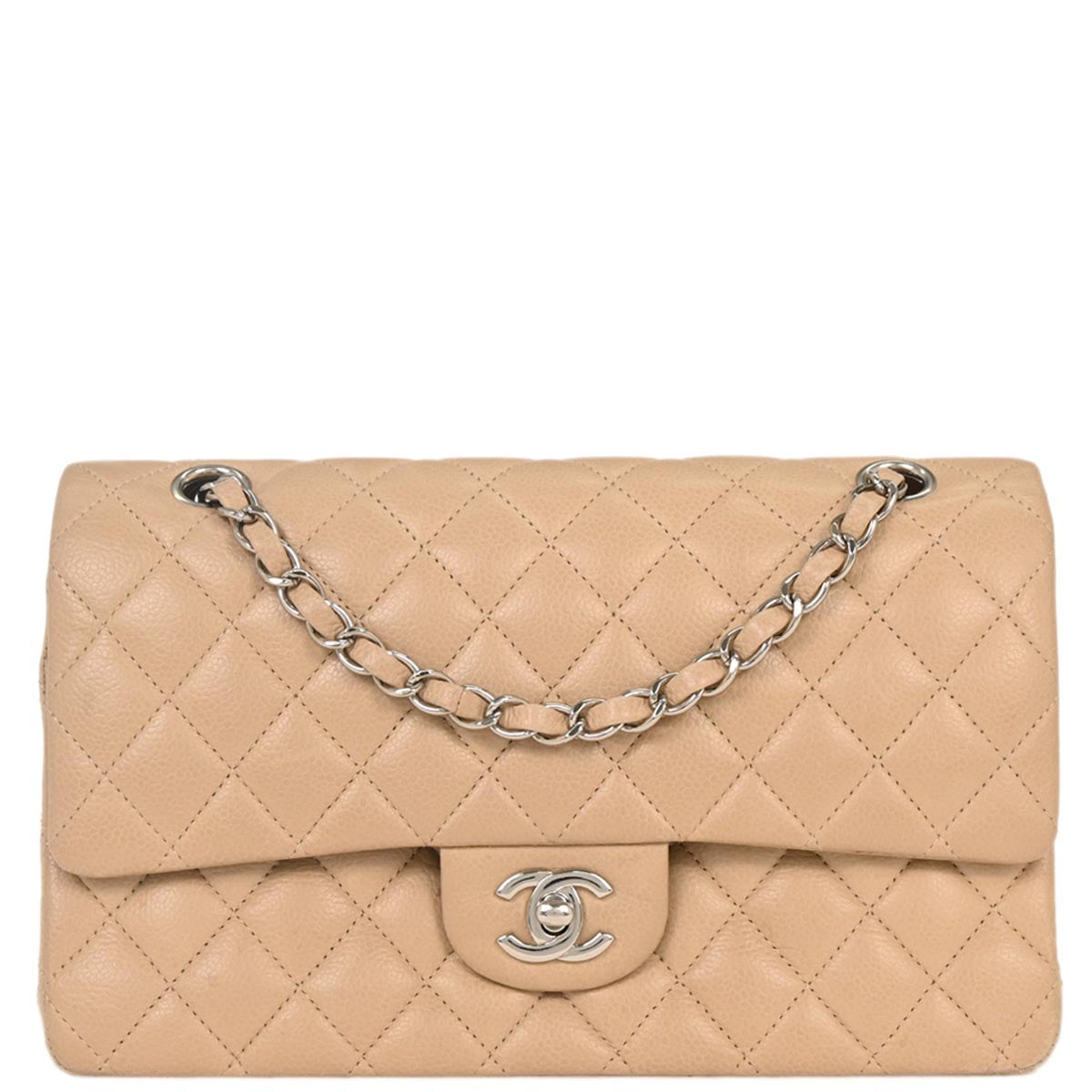 Chanel 2010-2011 Beige Caviar Medium Classic Double Flap Shoulder Bag
