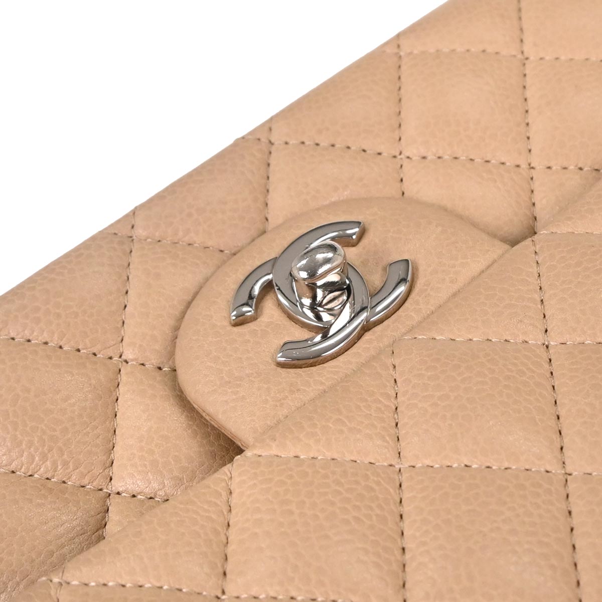 Chanel 2010-2011 Beige Caviar Medium Classic Double Flap Shoulder Bag