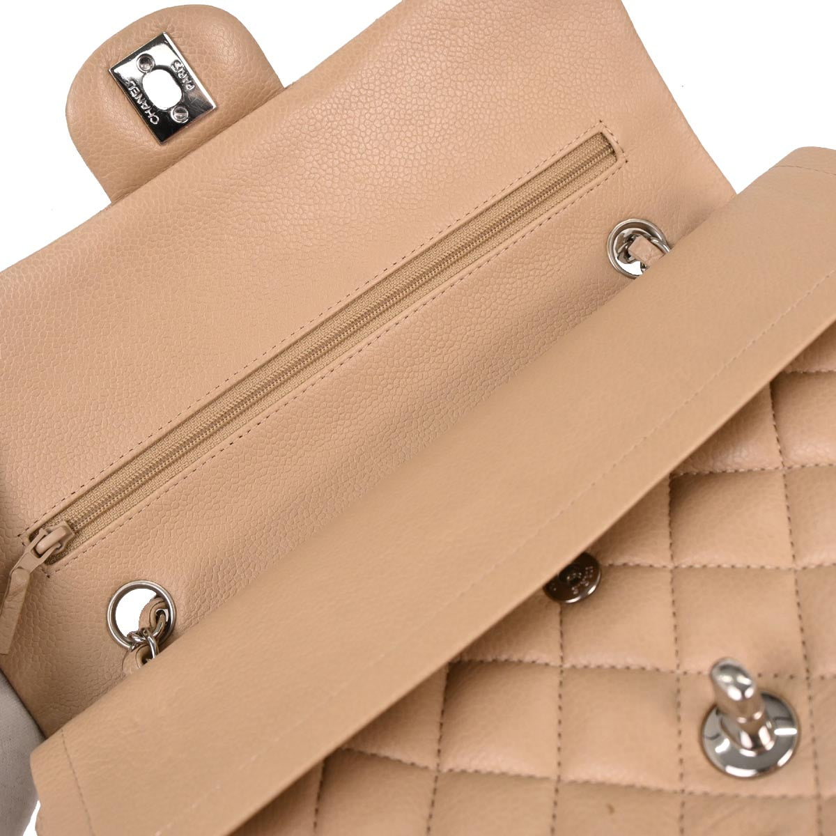 Chanel 2010-2011 Beige Caviar Medium Classic Double Flap Shoulder Bag