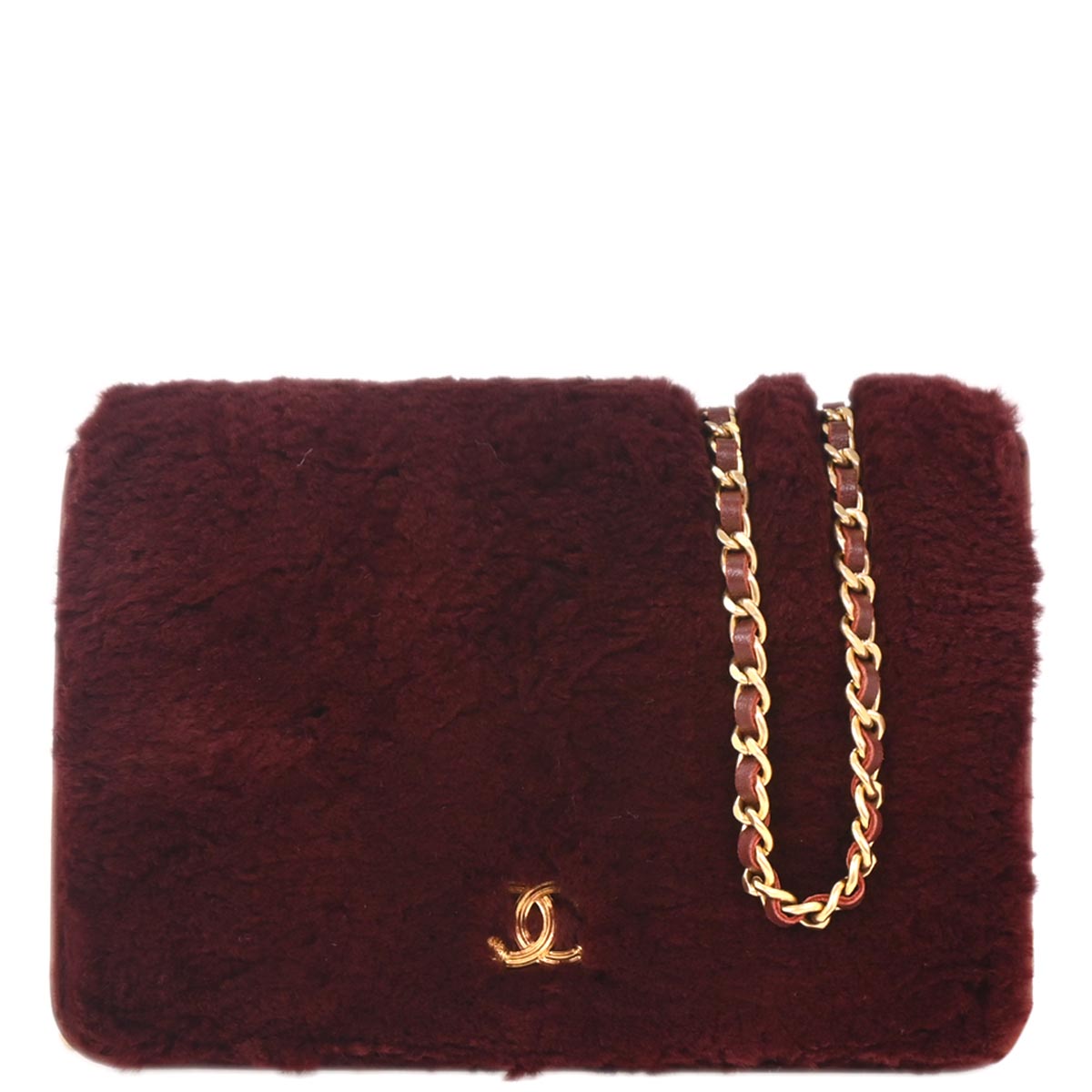 Chanel * 2016-2017 Bordeaux Lapin Fur WOC Wallet On Chain Shoulder Bag