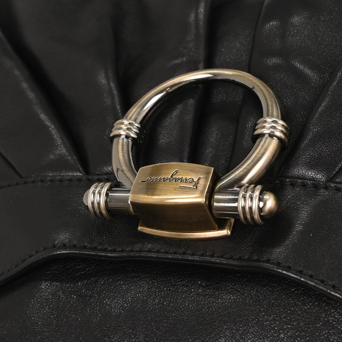 Salvatore Ferragamo Black Leather Gancini Handbag
