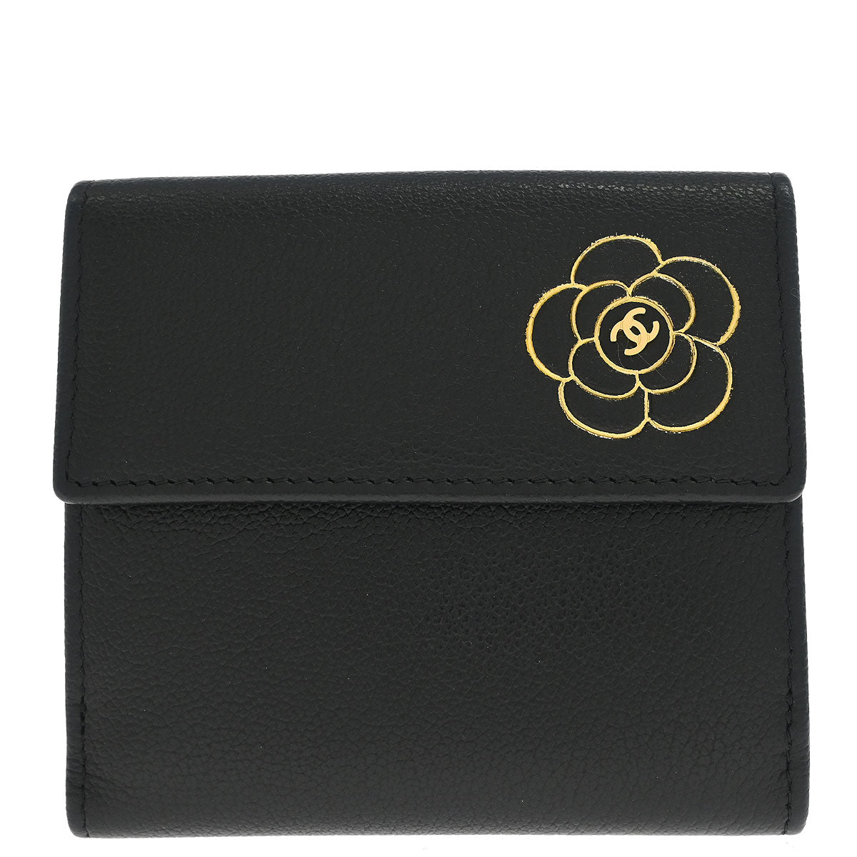 Chanel Black Calfskin Camellia Bifold Wallet