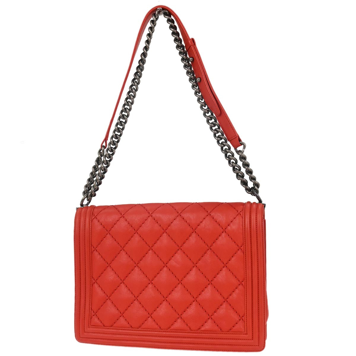 Boy Chanel Red Calfskin Wild Stitch Large Shoulder Bag