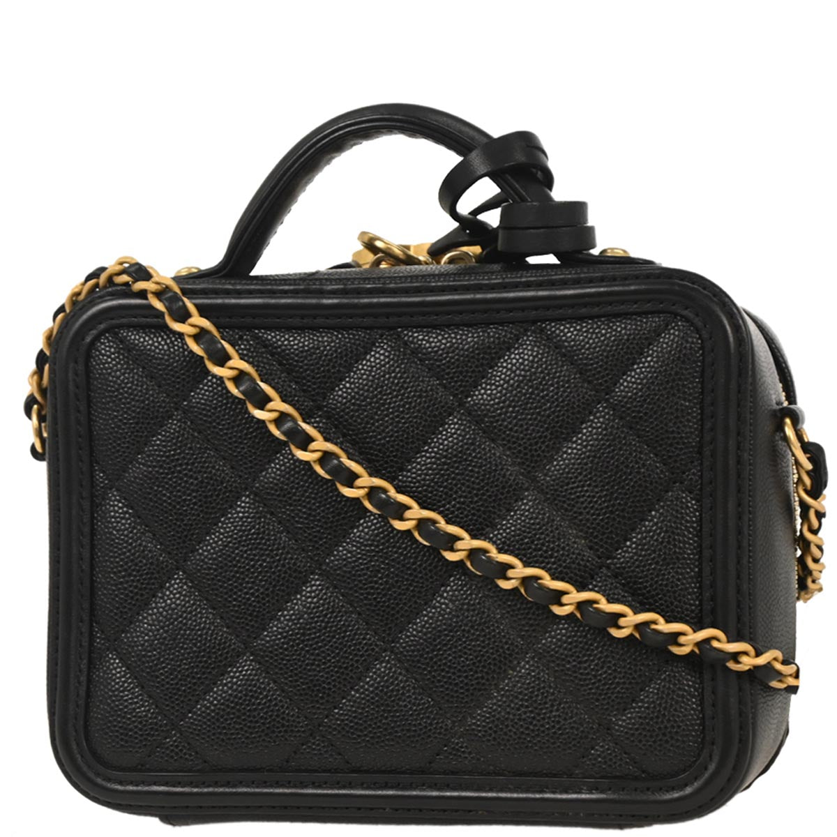 Chanel 2018 Black Caviar Filigree 2way Shoulder Vanity Handbag