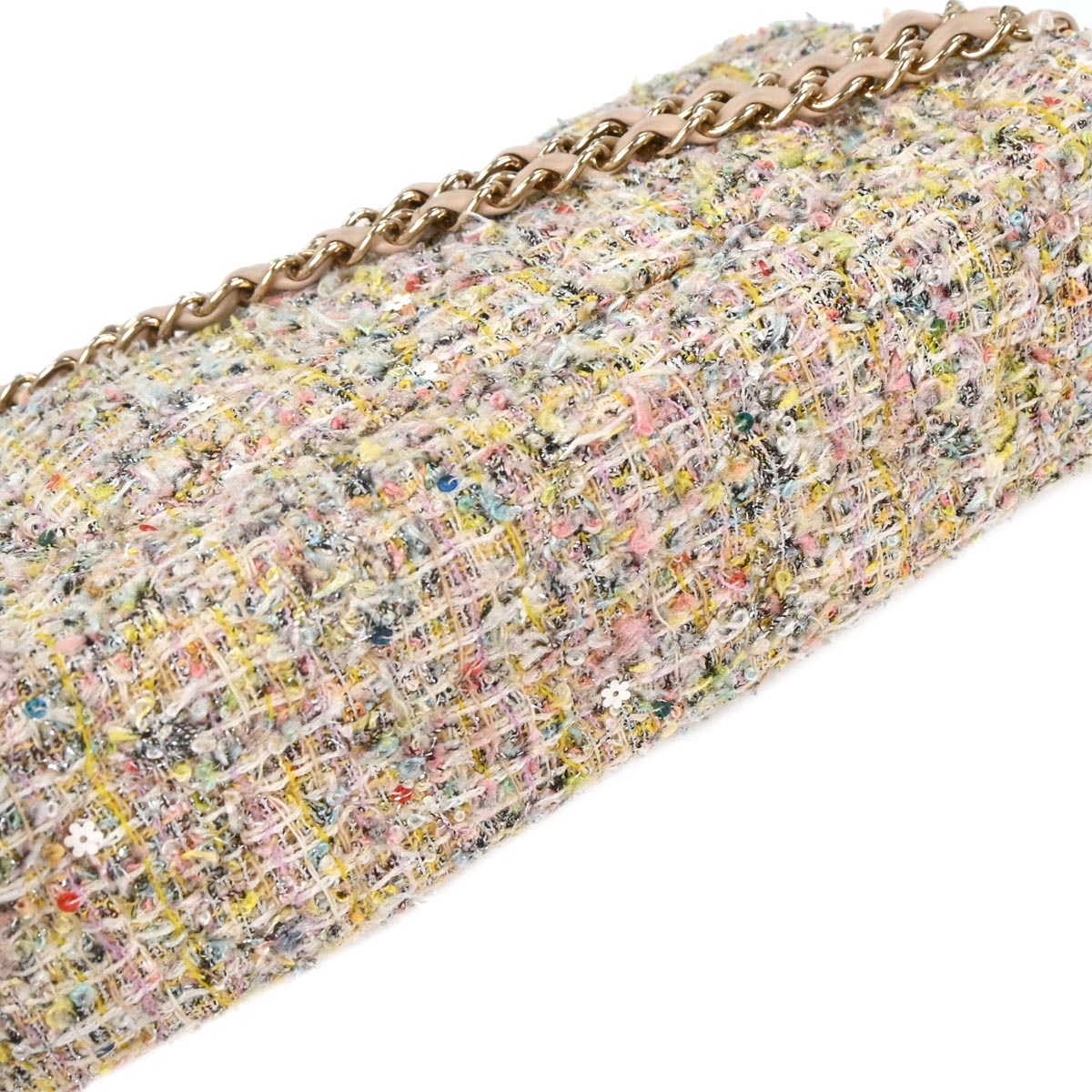 Chanel 2010-2011 White Tweed Garden Party Medium Classic Double Flap Shoulder Bag