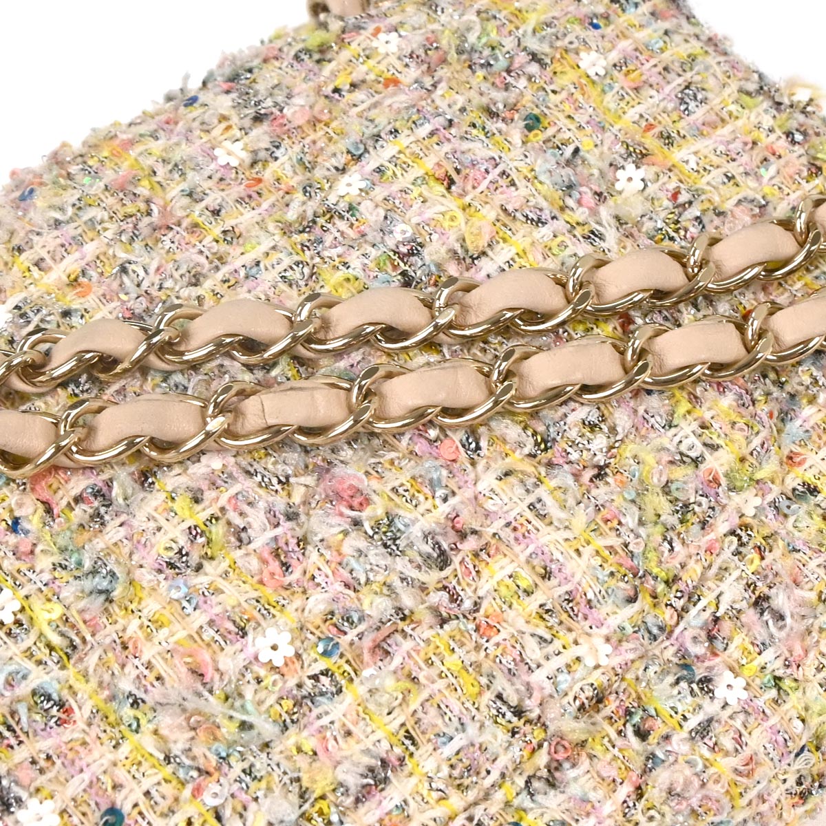 Chanel 2010-2011 White Tweed Garden Party Medium Classic Double Flap Shoulder Bag