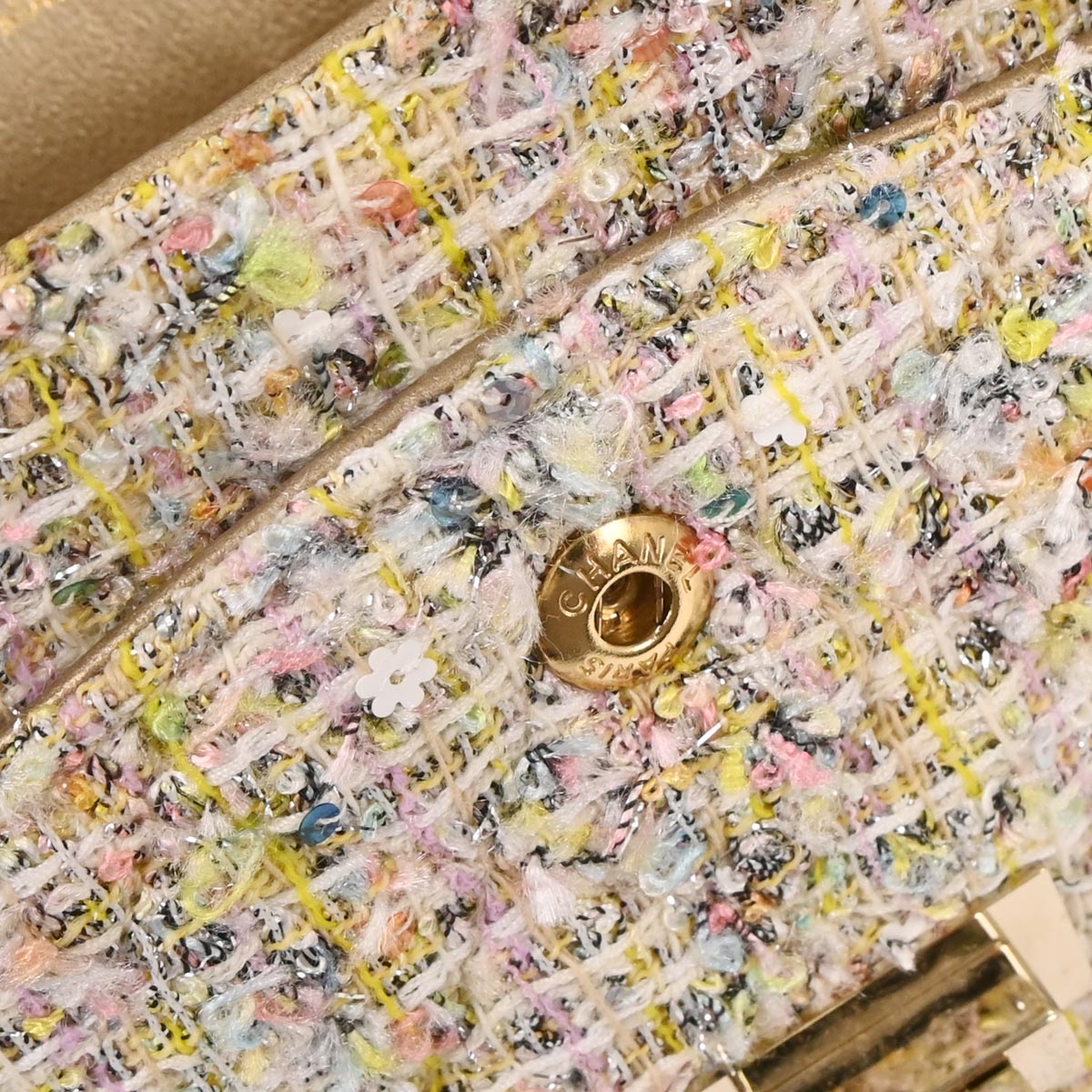 Chanel 2010-2011 White Tweed Garden Party Medium Classic Double Flap Shoulder Bag