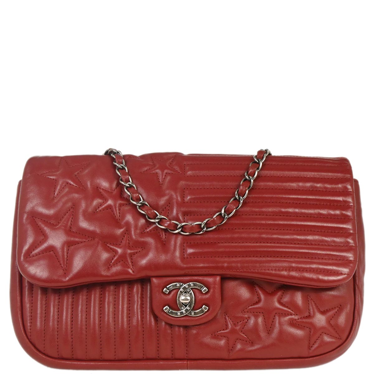 Chanel Red Lambskin Paris Dallas Stars and Stripes Flap Bag Shoulder Bag