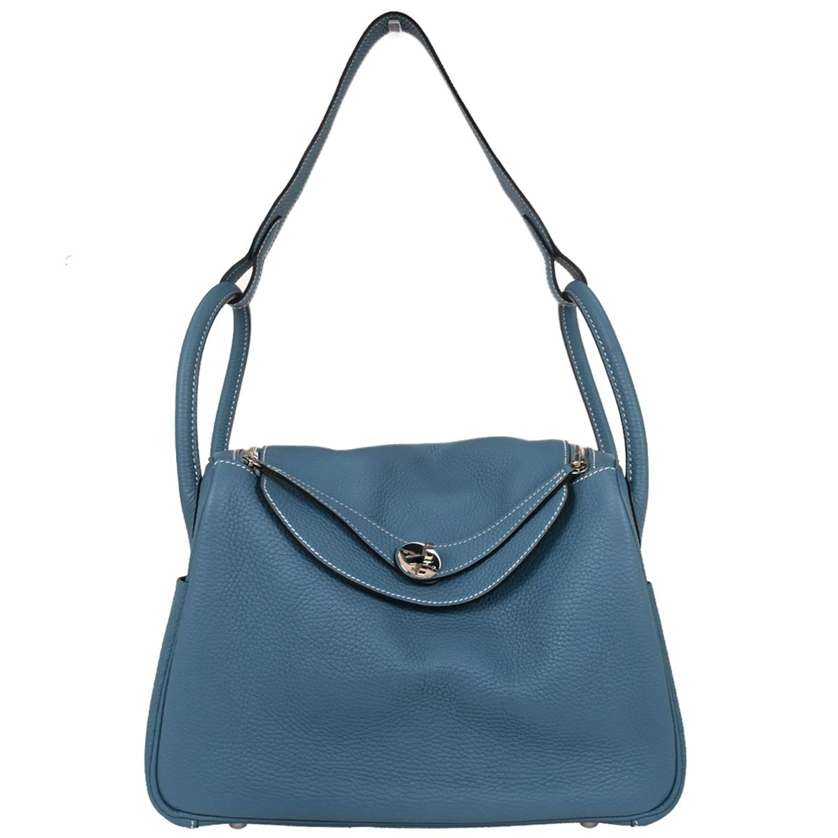 Hermes Blue Jean Taurillon Clemence Lindy 30 Shoulder Bag