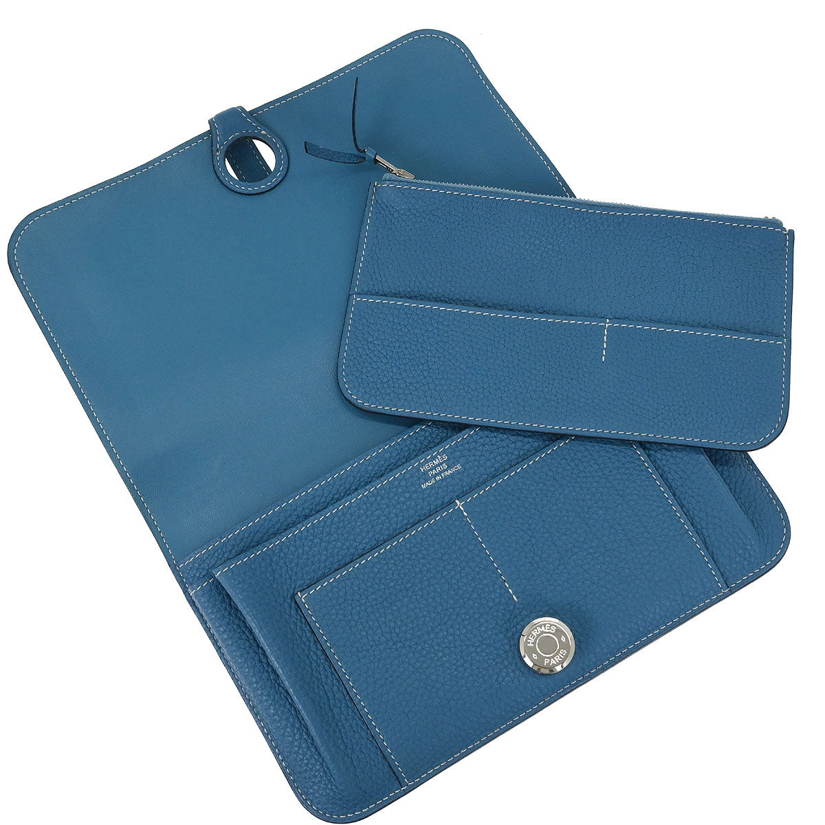 Hermes Blue Jean Green Togo Dogon GM Wallet