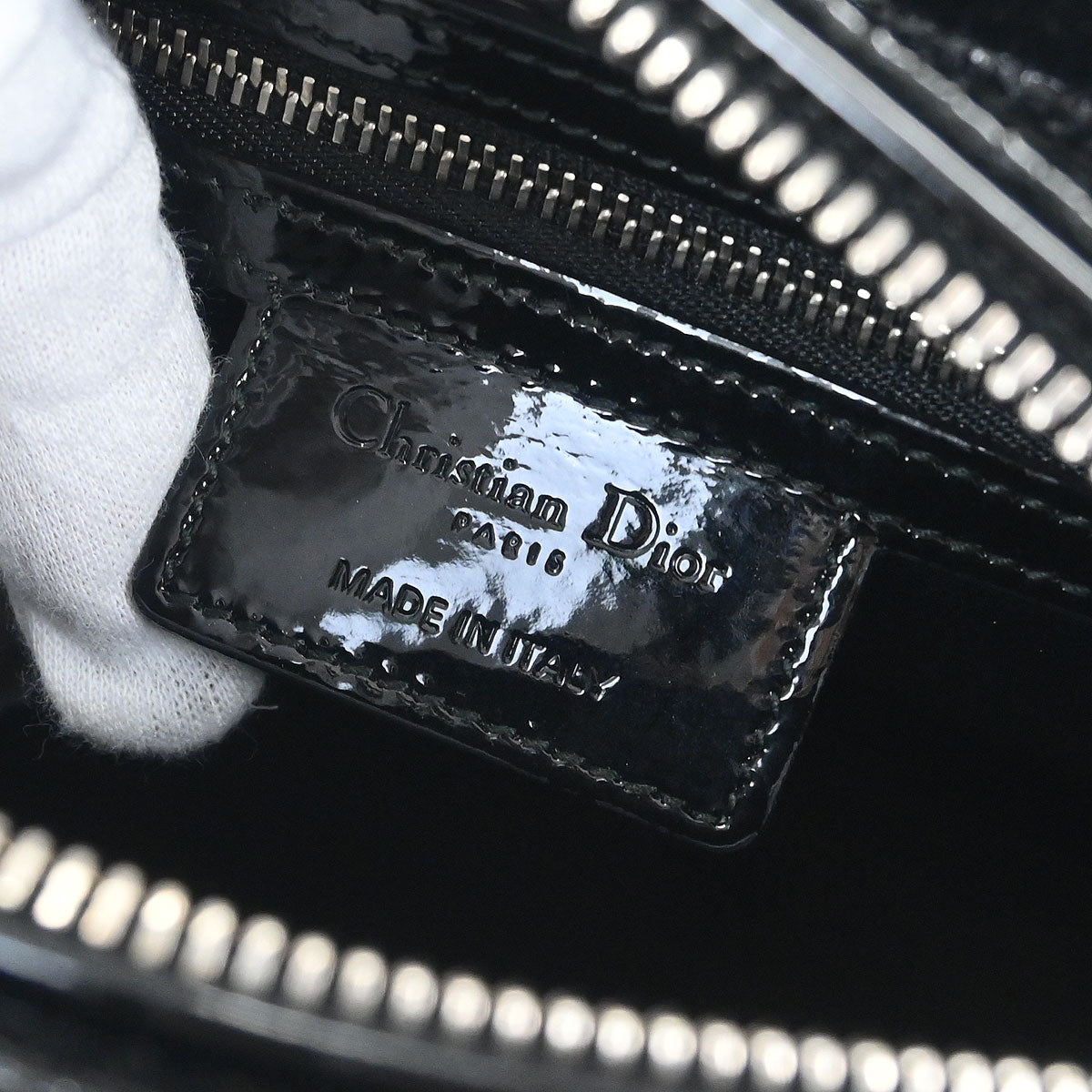 Christian Dior Black Patent Leather Medium Lady Dior Cannage 2way Shoulder Handbag