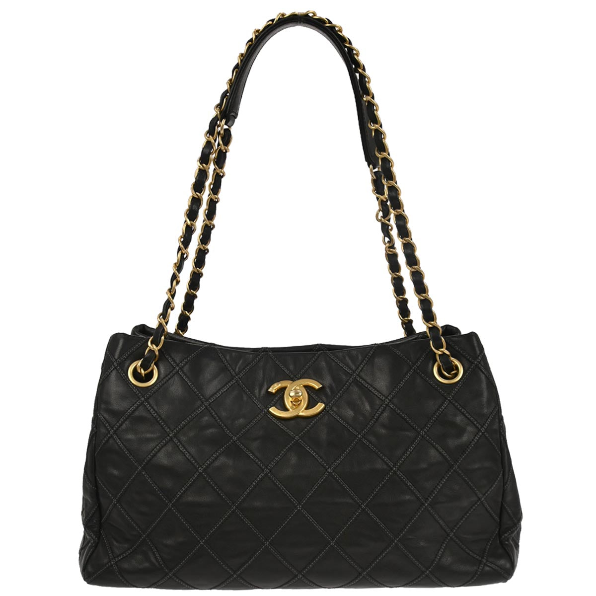Chanel Black Lambskin Bicolore Tote Handbag