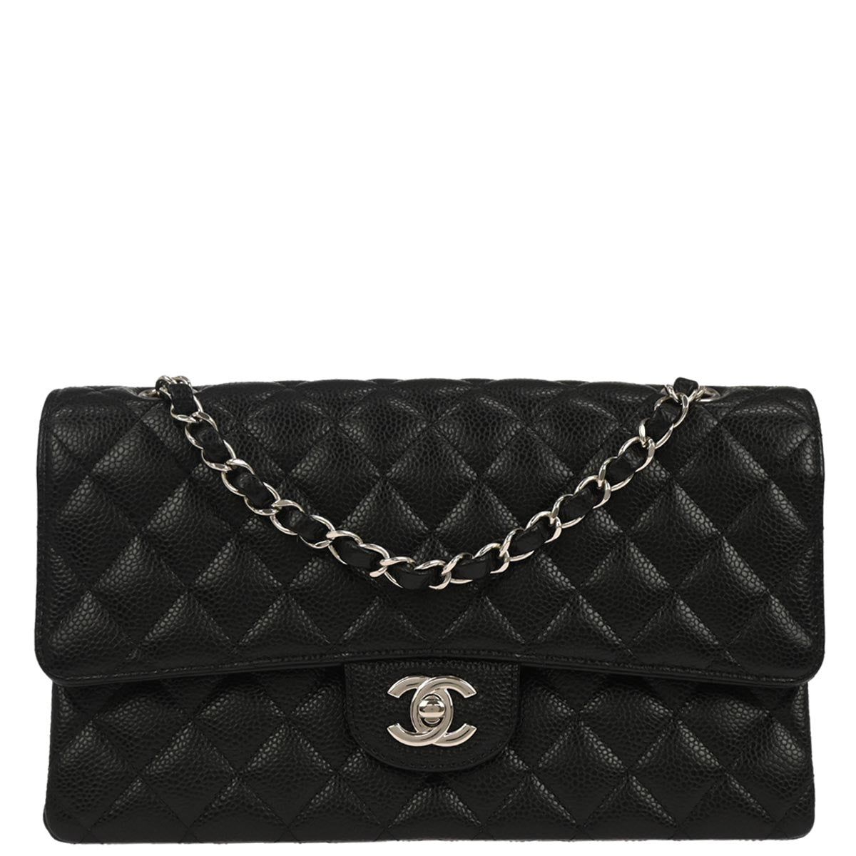 Chanel Black Caviar Skin Medium Classic Double Flap Shoulder Bag